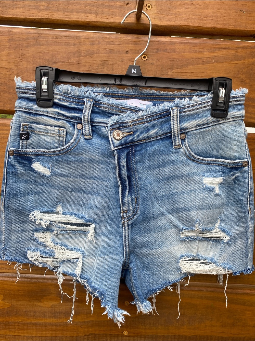 Distressed Women's Denim Cutoff Shorts - Light Blue stretchy